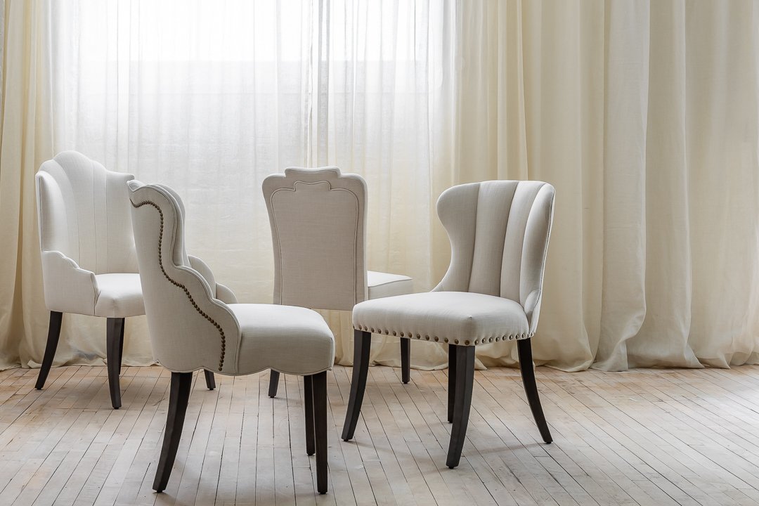 JVB Upholstered dining chairs- L-R- Sophia, Chloe, Jesse, Lily